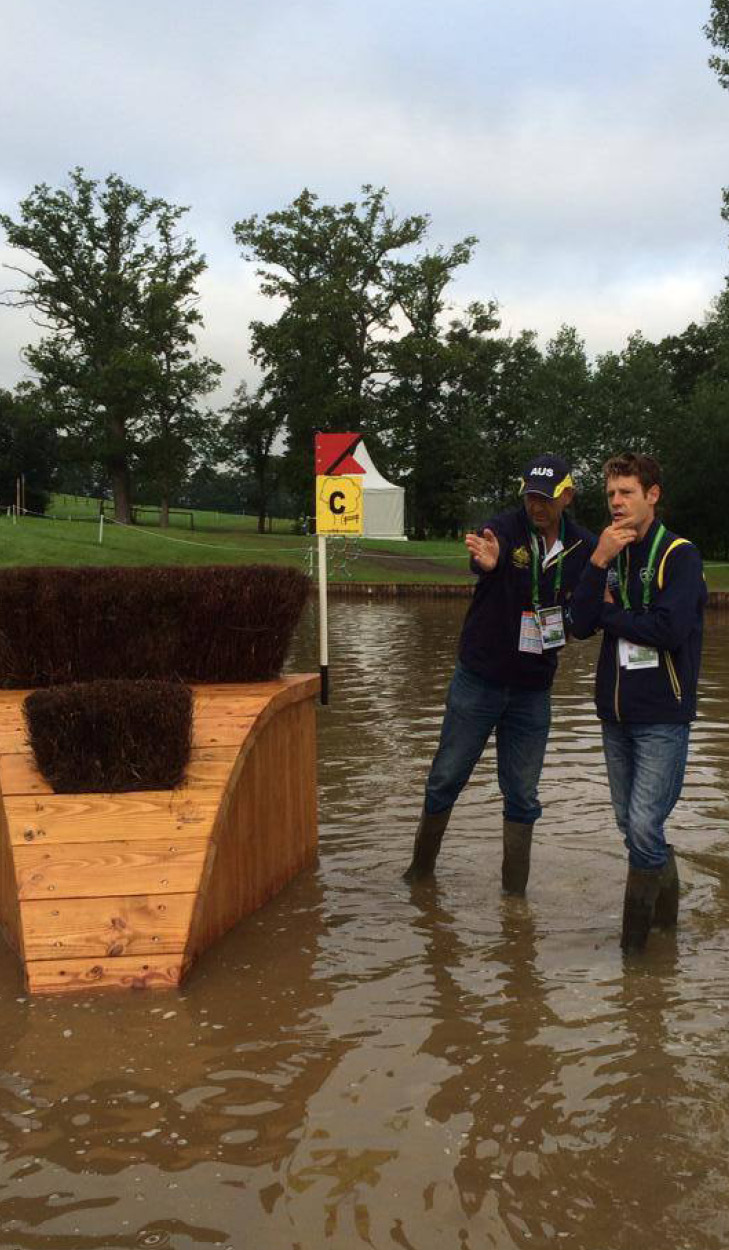 Chris Burton and Bill Levett checking out the water jump